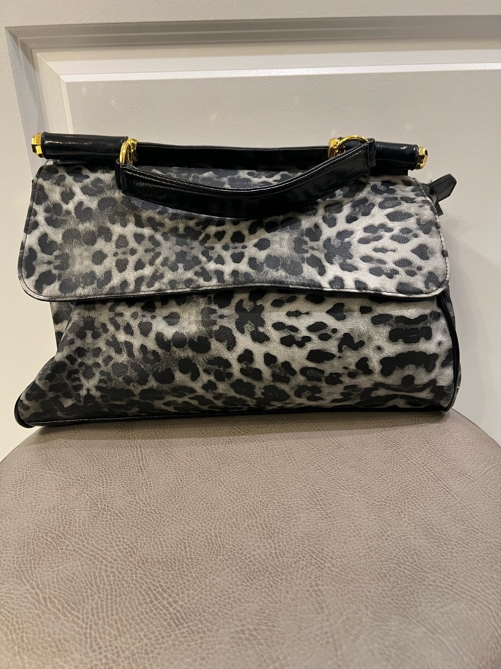 Big Buddha Black and Gray Leopard Print Woman's Shoulder Bag